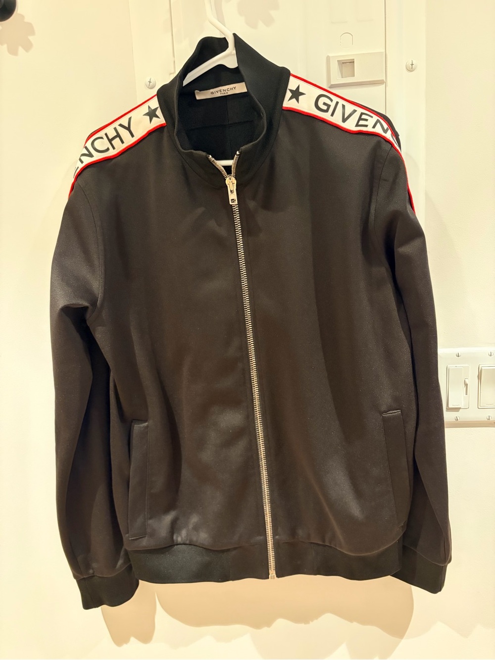Givenchy Black Zip-Up Bomber with Branded Shoulder Tape